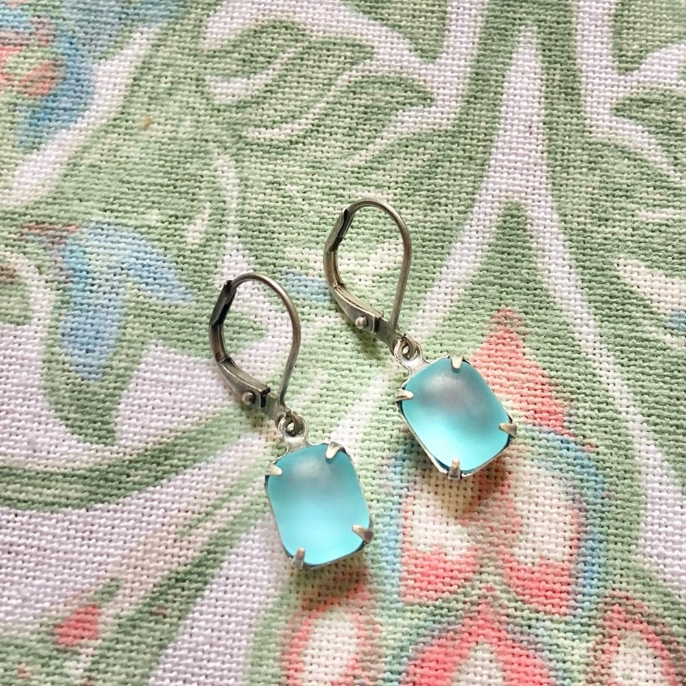 Dainty Vintage Austrian Frosted light blue Crystal Drop Earrings